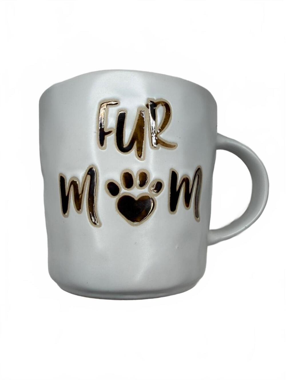 Prima Design Ceramic Coffee Mug - Fur Mom with Gold Lettering and Paw Print